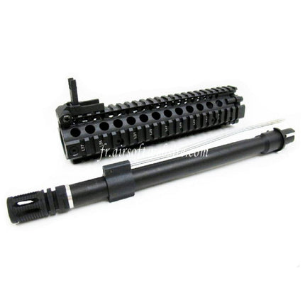 E&C CNC Aluminum M18 RAS Avant Set Rail de Garde-Main avec 9 Pouces Canon Extérieur Convient pour M4 M16 M18 Série AEG Fusil Airsoft Noir