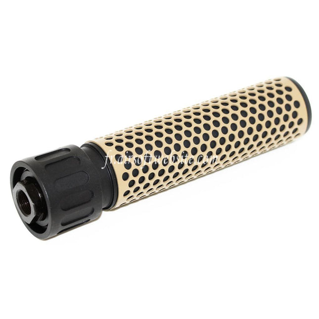 Airsoft Website 179mm 7 Pouces 5.56 Style QDC Silencieux avec Frein de Bouche Convient pour -14mm CCW sens antihoraire Canon Fusil Airsoft Tan/Noir