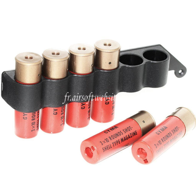CYMA 6pièces (30 Billes each) Plastique Chasse Cartouche Chargeur avec 6-Cartouche Collecteur Sac Métal Carrier Convient pour CYMA Tokyo Marui M870 Shotgun Airsoft