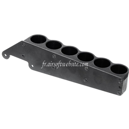 CYMA 6pièces (30 Billes each) Plastique Chasse Cartouche Chargeur avec 6-Cartouche Collecteur Sac Métal Carrier Convient pour CYMA Tokyo Marui M870 Shotgun Airsoft