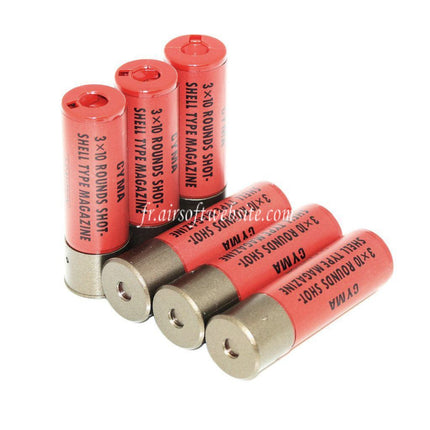 CYMA 6pièces (30 Billes each) Plastique Chasse Cartouche Chargeur avec 6-Cartouche Collecteur Sac Métal Carrier Convient pour CYMA Tokyo Marui M870 Shotgun Airsoft