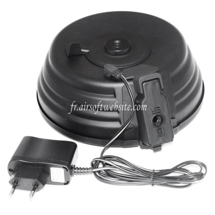 CYMA 2500 Billes Sheet Steel Wired & Contrôle du son Électrique Chargeur Tambour avec EU 220v Plug Charger Convient pour AK Série AEG Fusil Airsoft Noir