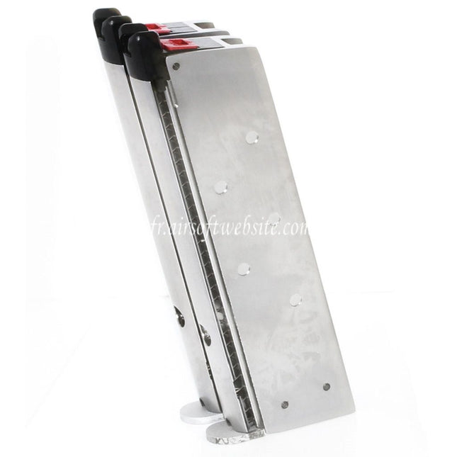 Armorer Works AW 32 Billes Double Canon Gaz Chargeur Convient pour AW MX Série / WE Double Canon 1911 Série GBB Pistolet Airsoft Argent (Skull Cam Plaque Base)