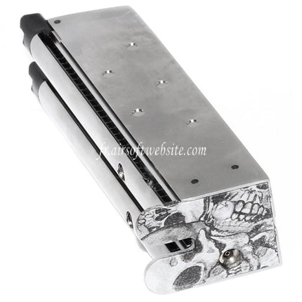 Armorer Works AW 32 Billes Double Canon Gaz Chargeur Convient pour AW MX Série / WE Double Canon 1911 Série GBB Pistolet Airsoft Argent (Skull Cam Plaque Base)