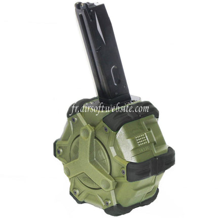 WE (WE-TECH) 350 Billes Gaz Chargeur Tambour Convient pour AW MB Série / KJW / WE / Tokyo Marui M9 M92 GBB Pistolet Airsoft