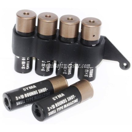 CYMA 6pièces (30 Billes each) Plastique Chasse Cartouche Chargeur avec 4-Cartouche Collecteur Sac Métal Carrier Convient pour CYMA Tokyo Marui M870 Shotgun Airsoft