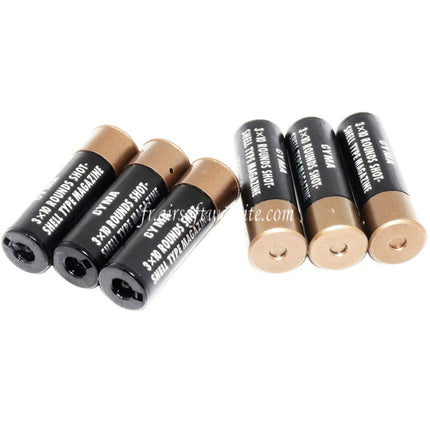 CYMA 6pièces (30 Billes each) Plastique Chasse Cartouche Chargeur avec 4-Cartouche Collecteur Sac Métal Carrier Convient pour CYMA Tokyo Marui M870 Shotgun Airsoft