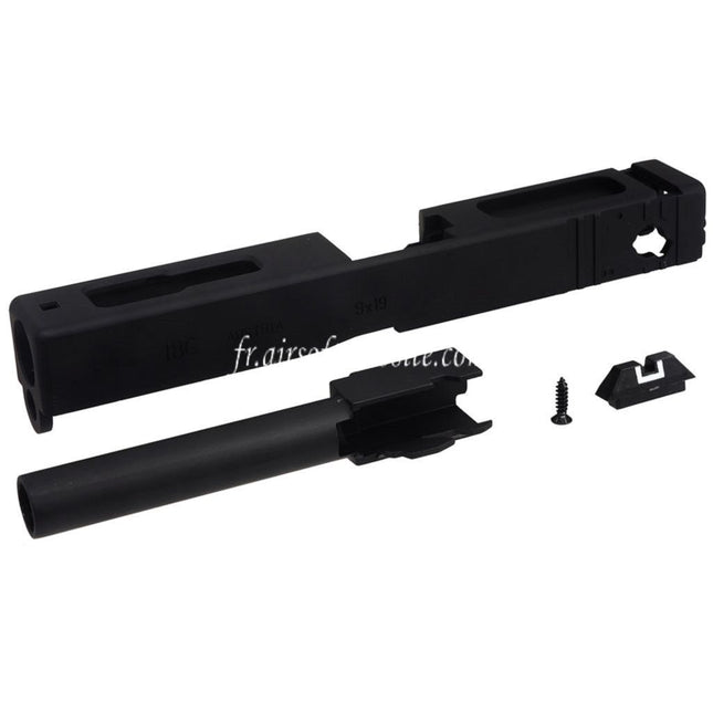 E&C Métal Glissière Canon Set avec Hausse Convient pour E&C G18C GBB Pistolet Airsoft Noir