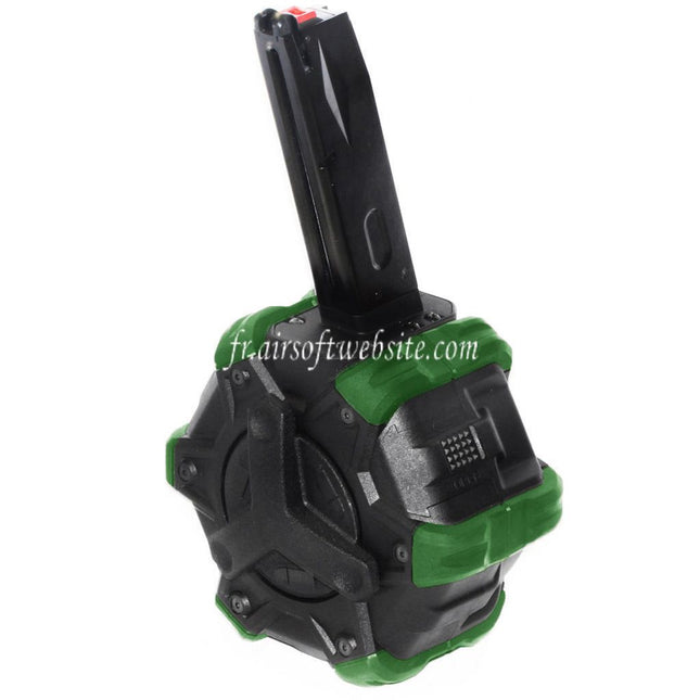 Armorer Works AW Custom 350 Billes Gaz Adaptive Chargeur Tambour Convient pour AW MB Série / KJW / WE (WE-TECH) / Tokyo Marui M9 M92 GBB Pistolet Airsoft