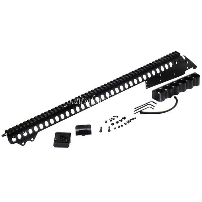 CYMA 537mm Aluminium Top Rail System avec 6-Cartouche Collecteur Sac Convient pour CYMA Tokyo Marui M870 Série Shotgun Airsoft Noir