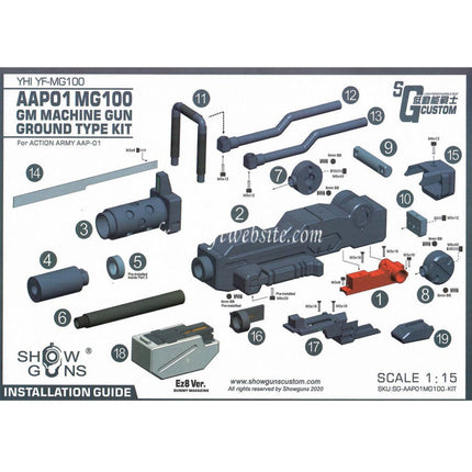 Show Guns Tactical SG RX-79 Gundam Ground Type MG100 Machine Gun Kit avec Fire Pig Light Tracer Convient pour Action Army AAP-01 Série GBB Pistolet Airsoft