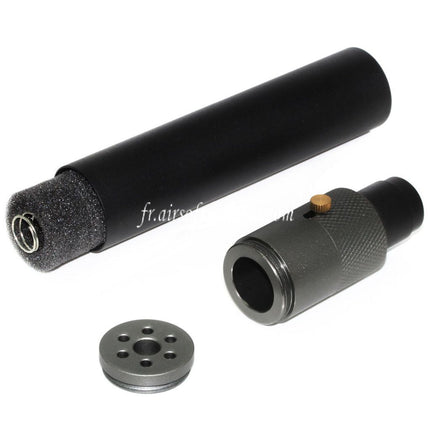 DOUBLE BELL 200mm/230mm x 35mm MPX-M-QD Silencieux avec Frein de Bouche Convient pour -14mm CCW sens antihoraire Canon Fusil Airsoft Noir/Gris