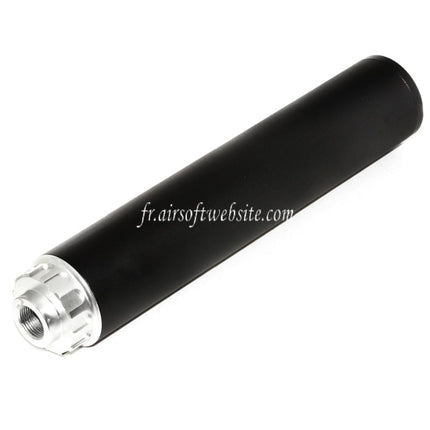 DOUBLE BELL 198mm/204mm x 43mm Silencieux Convient pour -14mm CCW sens antihoraire Fusil Airsoft Noir/Argent
