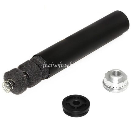 DOUBLE BELL 198mm/204mm x 43mm Silencieux Convient pour -14mm CCW sens antihoraire Fusil Airsoft Noir/Argent
