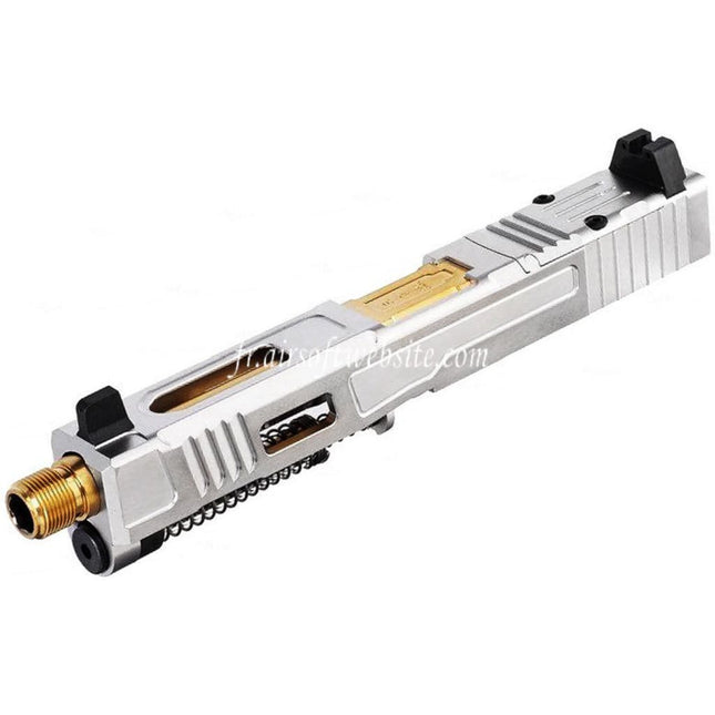 VFC CNC Acier Inoxydable Fowler Industries MKII Complète Haut Glissière Canon Set Convient pour Elite Force VFC G17 Gen5 GBB Pistolet Airsoft Argent