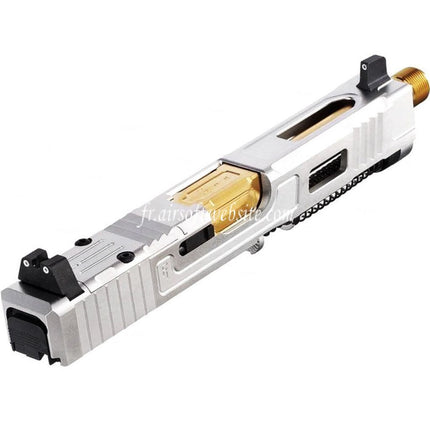 VFC CNC Acier Inoxydable Fowler Industries MKII Complète Haut Glissière Canon Set Convient pour Elite Force VFC G17 Gen5 GBB Pistolet Airsoft Argent