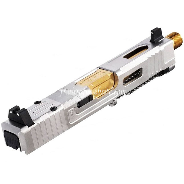 VFC CNC Acier Inoxydable Fowler Industries MKII Complète Haut Glissière Canon Set Convient pour Elite Force VFC G19X G45 GBB Pistolet Airsoft Argent